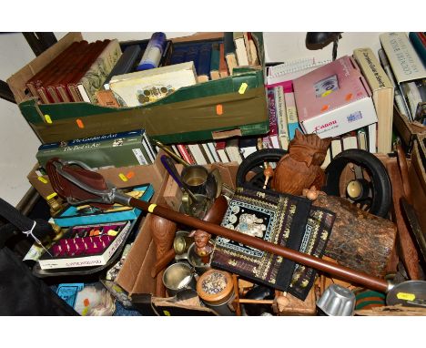BOOKS AND MISCELLANEOUS HOUSEHOLD WARES, three boxes of books containing approximately sixty hardback titles to include Art, 