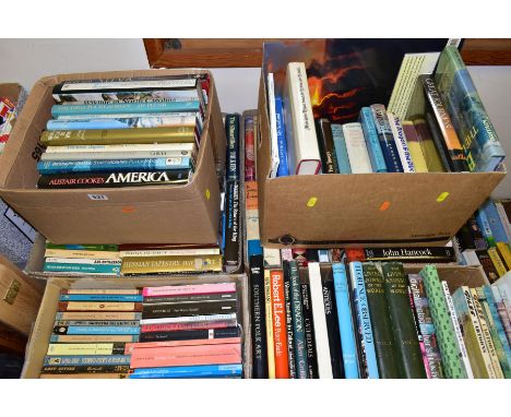 BOOKS, six boxes containing approximately one hundred and fifty hardback / paperback titles including Geographical works, His