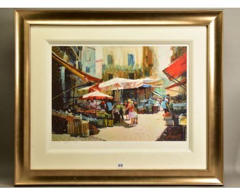 ROLF HARRIS (AUSTRALIAN 1930) 'PALERMO MARKET' a limited edition print of an Italian market 38/195, signed to lower margin wi