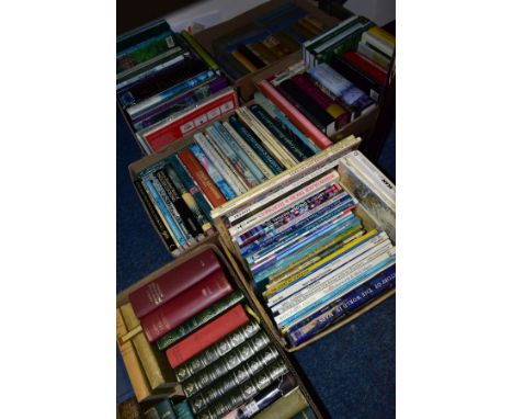 SIX BOXES OF MOSTLY HARDBACK BOOKS, subjects include gardening, cooking, art instruction, fiction - Tolstoy, Hans Christian A