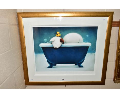 DOUG HYDE (BRITISH 1972) 'ALWAYS TOGETHER',  a limited edition print of a boy and his dog in a bath tub, 373/495, signed to l