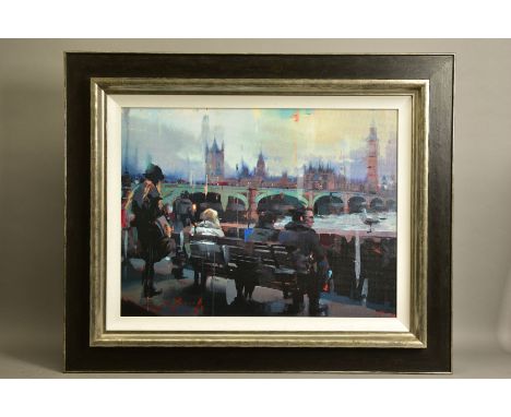 CHRISTIAN HOOK (BRITISH 1971) 'EMBANKMENT' a limited edition print of a London scene 13/195, signed bottom left with certific