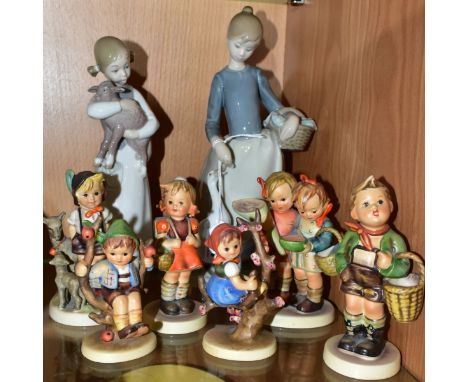 TWO LLADRO FIGURE GROUPS, a Girl with Basket Feeding Geese, sculpture Vincent Martinez issued 1969 retired 1991, height 26cm 