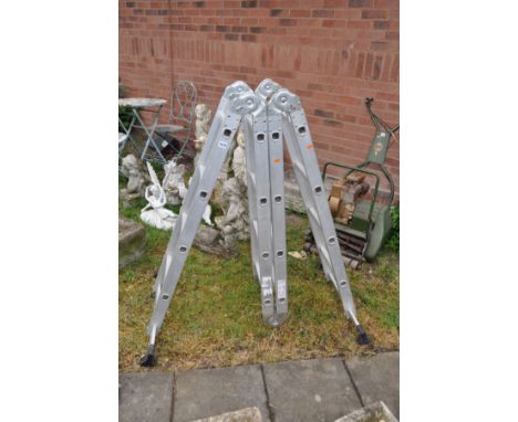 AN ALUMINIUM FOLDING PLATFORM LADDER, extended length 400cm