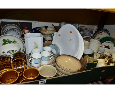 FOUR BOXES OF ASSORTED CERAMICS, including Portmeirion Botanic Garden bowls, Hornsea Heirloom coffee wares, Denby, three Oval