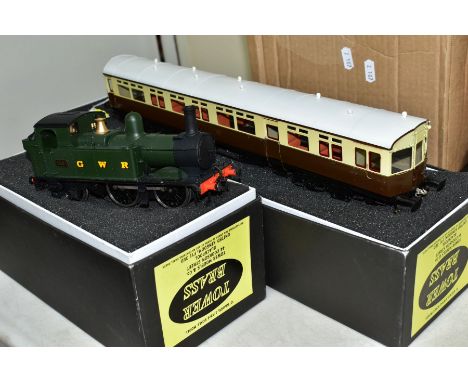 TWO BOXED TOWER MODELS BRASS 0 GAUGE G.W.R. MODEL RAILWAY ITEMS, class 14XX tank locomotive, No 4821, G.W.R green livery and 