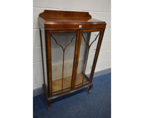 AN ART DECO ASTRAGAL GLAZED TWO DOOR CHINA CABINET, with glass shelves, width 74cm x depth 31cm x height 128cm (one shelf mis