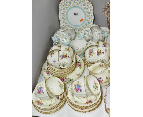 A ROYAL WORCESTER 'ROANOKE' PATTERN TEA SET AND A GRAFTON CHINA 'RUSKIN' PATTERN TEA SET, the Royal Worcester comprising twel