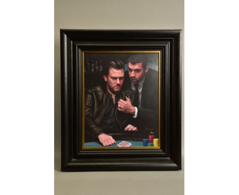 VINCENT KAMP (BRITISH CONTEMPORARY) 'HOLD BACK IT'S NOT YOUR NIGHT' a limited edition print of male figures gambling 38/150, 
