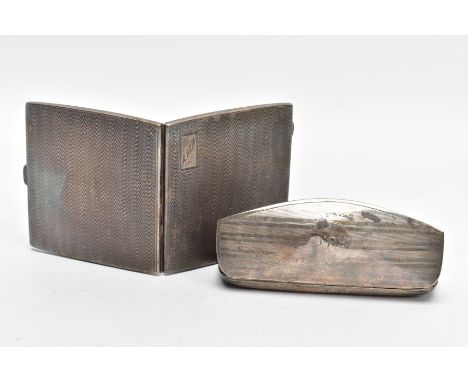 A SILVER CIGARETTE CASE AND GLASSES CASE, the cigarette case of an engine turned design, engraved monogram, engraved to the g