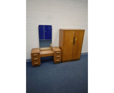 AN ART DECO OAK TWO PIECE BEDROOM SUITE, comprising a two door gentleman's wardrobe, width 93cm x depth 46cm x height 138cm a