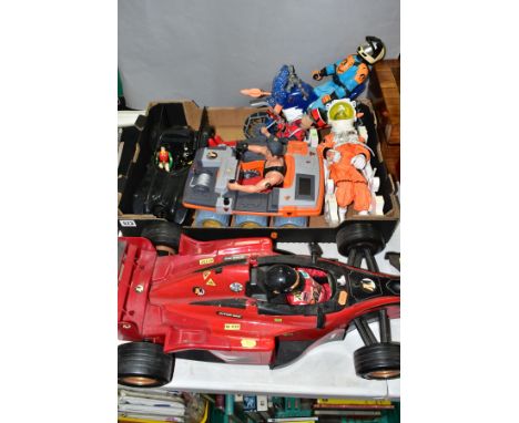 A QUANTITY OF HASBRO ACTION MAN FIGURES AND VEHICLES, to include F1 racing car, six wheel ATV, Spaceman, Motorbike etc, Batmo