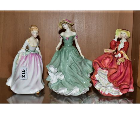 THREE ROYAL DOULTON LADY FIGURES, comprising 'Alison' HN3264, 'Best Wishes' HN3971 and 'Top O' The Hill' HN1834 (3) (Conditio
