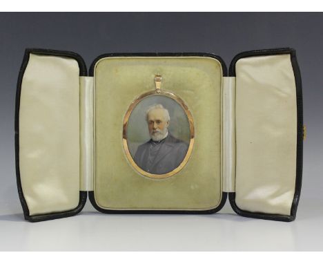 British School, V.C. - Oval Miniature Portrait of a Gentleman with White Hair wearing a Grey Suit, late 19th/early 20th centu