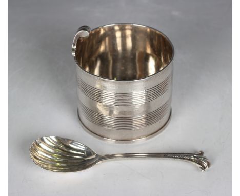 A rare George III silver cream piggin or pail of cylindrical form with alternate horizontal bands of reeded and matt decorati