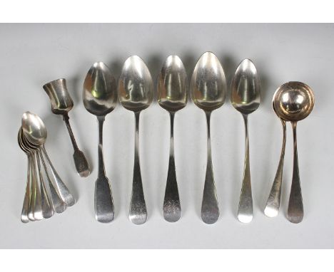 A mixed group of mostly Georgian silver flatware, comprising a pair of Old English pattern sauce ladles, London 1827 by Richa