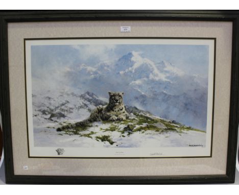 David Shepherd - 'Snow Leopard', 20th century colour print, signed and editioned 281/950 in pencil, 46cm x 73cm, within an eb