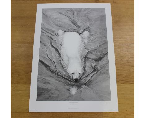 Gary Hodges - 'Polar Bear swimming', 20th century monochrome print, signed in pencil, sheet size 68.5cm x 48cm, together with