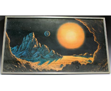 David Hardy - 'Stellar Radiance', (Science Fiction Scene), colour print, label verso signed, titled and dated July '73, 50cm 