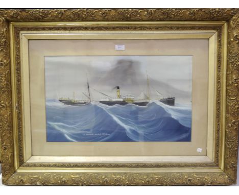 Neapolitan School - 'S.S. Ovingham' (Pierhead Portrait of a Steamship), late 19th century watercolour with gouache, titled, 3