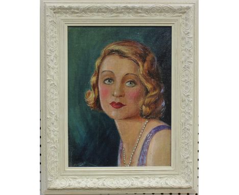 British School - Half Length Portrait of a Lady wearing a Flapper Dress, 20th century oil on canvas laid onto board, indistin