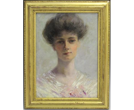 French School - Half Length Portrait of a Lady, early 20th century oil on canvas, 34.5cm x 25cm, within a gilt composition fr