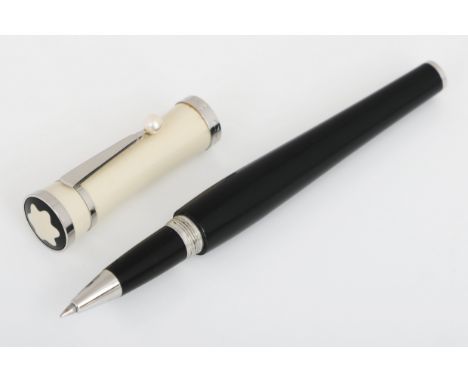 MONTBLANC Kugelschreiber Rollerball ¨Greta Garbo¨ aus der ¨Muses¨ Line, Schaft aus schwarzem Edelharz, Kappe aus crémefarbene