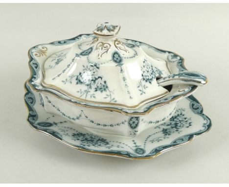 An Albion Pottery Victorian part dinner service, petrol blue transfer printed in the 'Loraine' pattern, comprising ten dinner