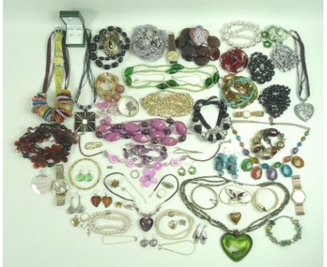 A group of costume jewellery, including a gentleman's Rotary wristwatch, boxed, a shell pendant, a silver and glass Troll Bea