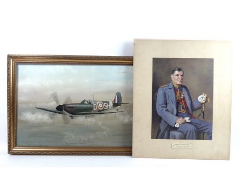 Graham Cooke (British, 20th century): 'Battle of Britain Flight' Spitfire II p 7350, oil on canvas, signed and titled with da