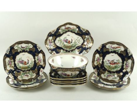 A 19th century porcelain part dinner service, probably by Samson of Paris, in the manner of 18th century Worcester James Gile