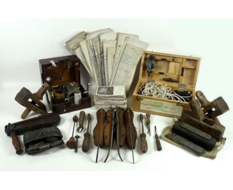 A collection of 19th and 20th century collectibles including two pairs of 19th century icing skates, two of the four blades m