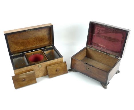 A late 19th or early 20th century Victorian tea caddy of burr walnut, rectangular form, with two internal compartments flanki