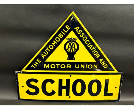 An AA and Motor Union 'School' enamel sign by F.Francis &amp; Sons, Deptford, superb gloss and condition, 26 x 22".