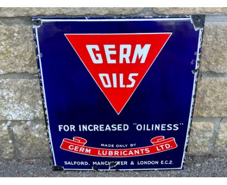 A Germ Oils enamel sign in excellent condition with superb gloss, 16 x 19".