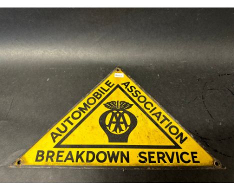 An AA Breakdown Service triangular enamel sign, 12 x 7 1/2".
