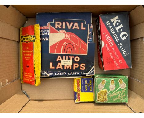 A quantity of original packaging including KLG Sparking Plugs, Rival lamp bulbs etc.