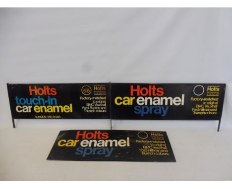 Two Holts car enamel pediment advertising signs, each 29 1/4 x 13" (including brackets).