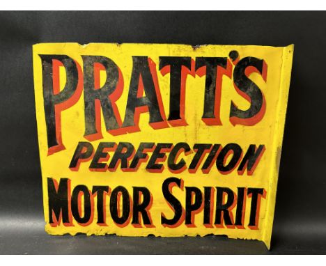 A Pratt's Perfection Motor Spirit double sided enamel sign with hanging flange, heavily restored, 21 x 18"..