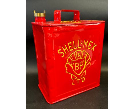 A Shell-Mex &amp; BP Ltd two gallon petrol can by Valor dated October 1939, well restored with polished brass Shell cap.