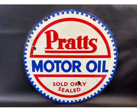A Pratts Motor Oil 'sold only sealed' circular double sided enamel sign, dated September 1930, 26" diameter.