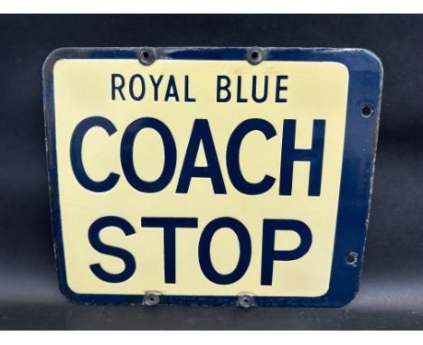 A Royal Blue Coach Stop double sided enamel sign, 12 3/4 x 10 1/2".