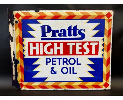 A Pratts High Test Petrol &amp; Oil double sided enamel sign with hanging flange, dated February 1930, 22 x 18".