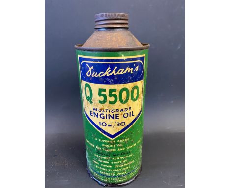 A Duckham's Q 5500 Engine Oil cylindrical quart can. 
