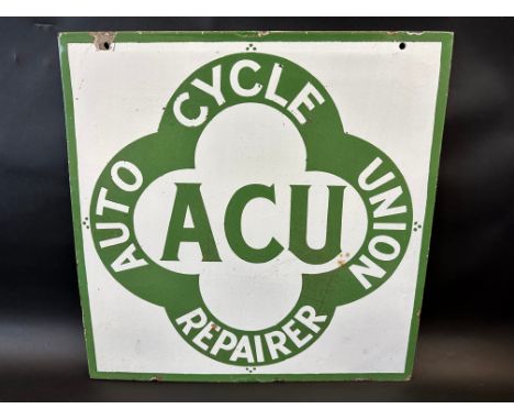An Auto Cycle Union ACU Repairer double sided enamel sign, in excellent condition, 18 x 18".