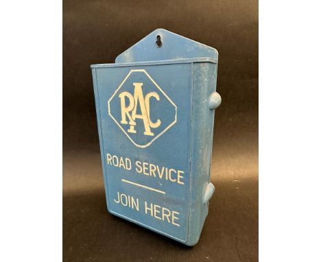 An RAC Road Service 'Join Here' plastic leaflet holder.