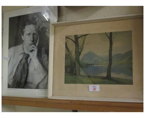 FRAMED PICTURE OF RUPERT BROOKE FROM THE NATIONAL PORTRAIT GALLERY, TOGETHER WITH A COLOURED PRINT AFTER HEATON COOPER OF A M