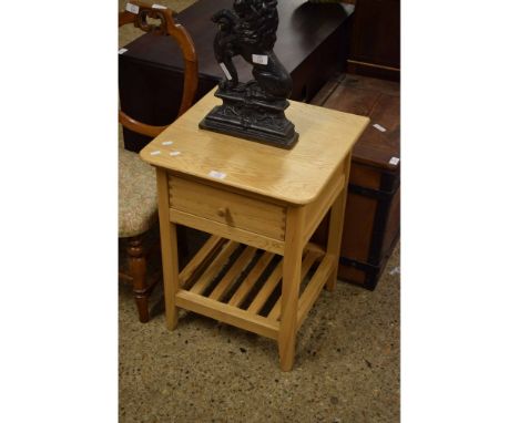 LIGHT OAK SINGLE DRAWER SIDE TABLE WITH OPEN SHELF