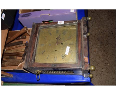 19TH CENTURY MAHOGANY CASED CLOCK CASE FITTED WITH A LONGCASE CLOCK MOVEMENT WITH A BRASS DIAL (A/F)