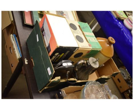 PEWTER KETTLE, A STONEWARE VASE, A FURTHER HAND HELD CAMERA, A SUPER-8 PRINZ PROJECTOR ETC